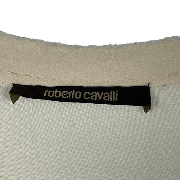 ROBERTO CAVALLI BEADED AND SEQUIN EMBELLISHED SILK V-NECK TUNIC TOP - Picture 13 of 16